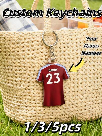 1/3/5pcs Personalized Jersey Keychain - Custom Name & Number, 2D Printed Sport Keyring For Basketball, Football, Baseball, Unisex Casual Gift For Sport Fans, Birthday & Easter Gifts For Him/Her