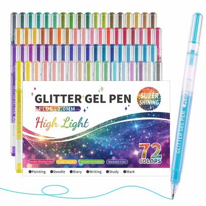72/54/36/24 Pcs Multicolor Glitter Effect Neutral Pen Set - Includes Ballpoint Pens, Acrylic Paint Markers, Gel Pens, Highlighters, Suitable For Colorful Writing, Sketching, Student Notes, Handbook Making, Office Use, Smooth Writing