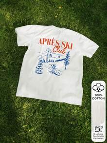 女士休闲滑雪印花100%纯棉短袖上衣，图案T恤，柔软面料，棉质服装，户外穿着，印花图案，夏季T恤，女士T恤，衬衫，夏季上衣，度假装扮，旅行风格，海滩风情，简约度假装 - 白色 - 查看 9