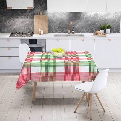 1pc Stylish Printed Tablecloth, Classic Design, Rectangular Shape, Fabric, Suitable For Picnics, Dining, Family Kitchens, Christmas Party Decorations, Holiday Meals, Festive Table Settings, Table Decorations And Table Accessories. Suitable For Both Indoor And Outdoor Use.