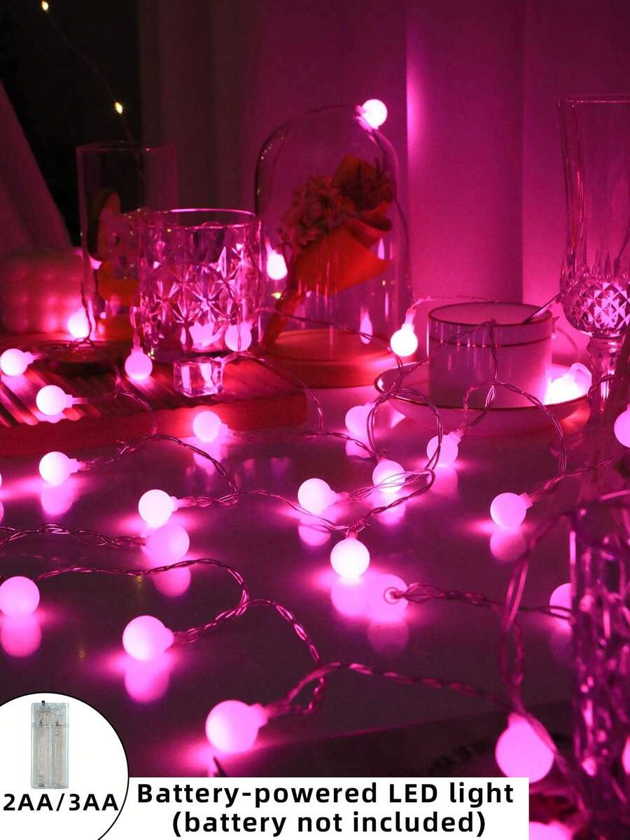 1 đèn 10/20/40 bóng 1,5/3/6m Đèn dây hình cầu nhỏ màu hồng ấm áp, thích hợp trang trí phòng, đám cưới, tiệc tùng, quà tặng, nhà ở, phòng ngủ, tường, sinh nhật, sân vườn, đèn trang trí ngày lễ - Hồng - Xem 1