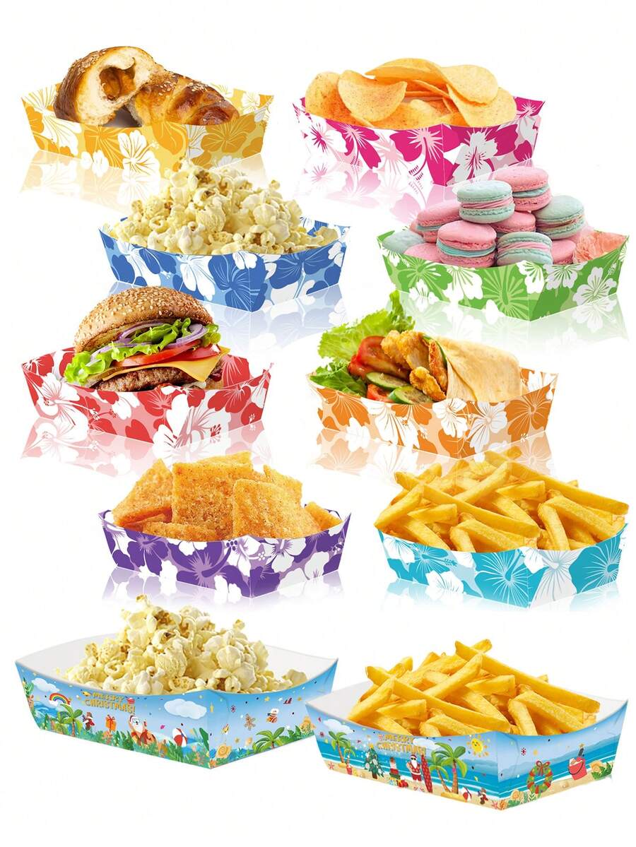 Platos de papel con diseño de hibisco hawaiano, bandejas desechables para fiestas luau adecuadas para fiestas tropicales, verano, Hawái, temas oceánicos, cumpleaños, bodas