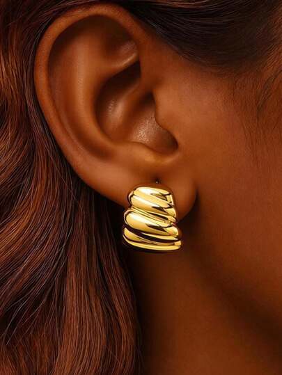 1Pair Luxury Screw Pattern Earrings For Women Gold Color Geometric Screw Summer Earrings Wedding Jewelry Party Vacation Accessories