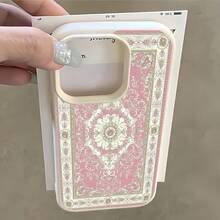 1 pieza Funda de teléfono con protección de lente de textura de lichee blanco mate minimalista, patrón retro de rombos florales, compatible con iPhone 16 Pro Max, 17/16/15/14 Plus, 13/12/11, Air, Series - Multicolor - Ver 1