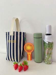 时尚简约女士小手提包，休闲帆布迷你托特包，轻便可折叠方形包，黑色字母个性化设计，可装钥匙、水瓶、手机和个人物品，适合外出、遛宠物等场合。 - 藏蓝色 - 查看 7