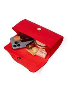 Classic Red Fashion Evening Dress Set With Clutch, Cosmetic Bag, Lightweight Crossbody Bag, Suitable For Business, Commuting, Wedding, Gala, Party, Holiday Gathering - Red - View 8