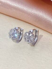 1 Pair Lightweight Fashionable Snowflake Zirconia Inlaid Earrings, Niche Design High-End Jewelry, Suitable For Daily Wear - Earrings - View 2