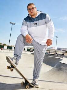 Blue Striped Ombre Plus Size Men's Pullover Sweatshirt Set, Spring/Autumn Sports 2-Piece Outfit Fashionable Light Color Contrast Print Pullover Pullover Sweatshirt Set - Multicolor - View 4