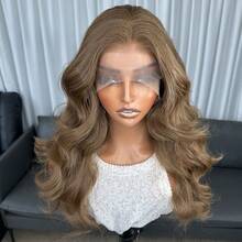 Karniklon 13x4 蕾丝前假发，18 英寸波浪卷合成假发，150% 密度，无胶蕾丝前假发，耐热纤维假发，适合日常、派对、节日、初学者使用 - 棕色 - 查看 3