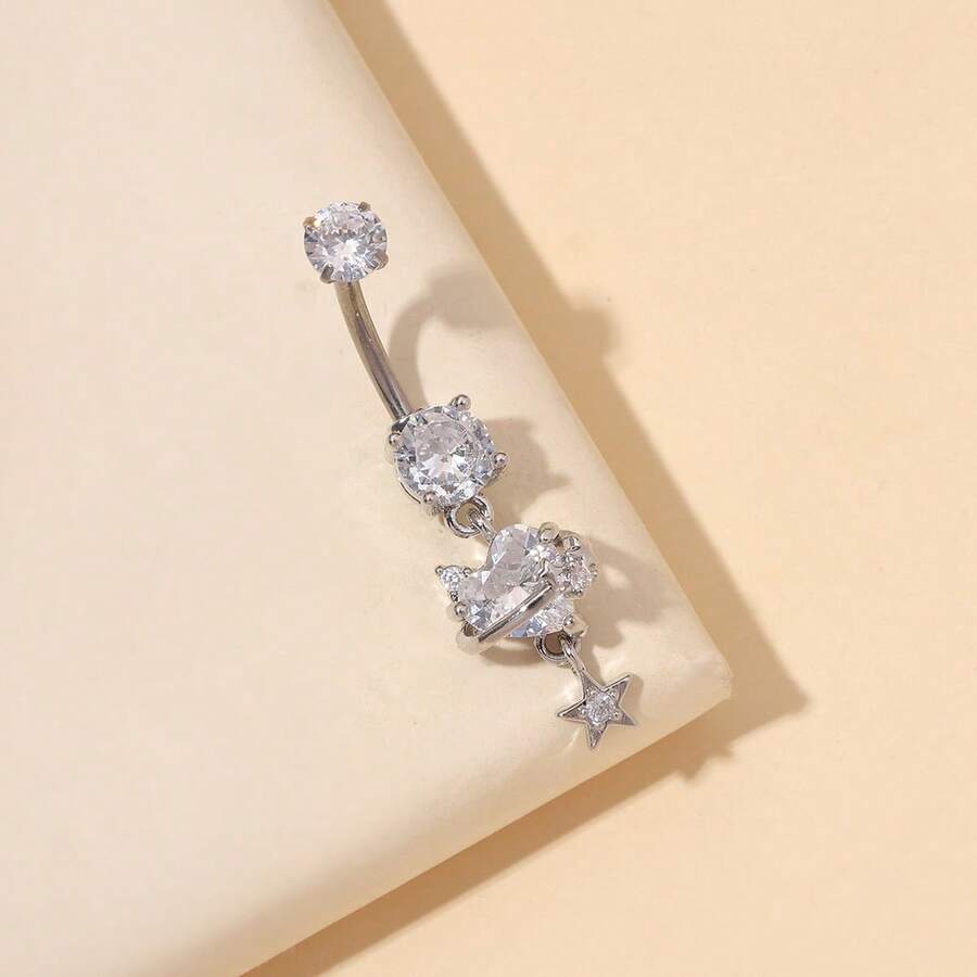 1件时尚钛金肚脐环，长款，适合日常佩戴 - 銀色 - 查看 1