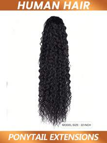 Water Wavy Brazilian Pony Tail Extension Drawstring Ponytail Extensions Magic Paste Clip In Hairpiece Long Wavy Curly Hairpiece For Women - Natural Black - View 6