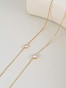1pc Minimalist Cubic Zirconia Double-Layer Necklace, Suitable For Women's Daily Wear, Dates, Parties - Yellow Gold - View 3