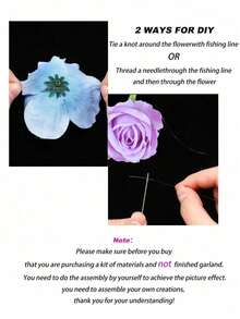 21个紫色玫瑰花环挂钩，20朵紫色玫瑰+500厘米透明线，DIY花卉窗帘材料人造丝花悬挂装饰 - 适用于婚礼拱门、婴儿派对、新娘派对、花束、房间装饰、家居花园春夏婚礼派对拱门墙面装饰、派对中心装饰和天花板装饰、漂浮花卉墙面悬挂装饰、DIY爱好者礼物生日毕业情人节 - 紫色 - 查看 11