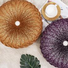Round Throw Pillows,Brown Throw Pillows,Gold And Brown Decorative Pillow,Pumpkin Pleated Handmade Round Velvet Decorative Pillow For Sofa Bedroom Livingroom - 天鵝絨金棕色天鵝絨金棕色 - 查看 7