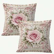 1 件复古花卉玫瑰抱枕套 - 桃色天鹅绒搭配优雅粉红玫瑰和绿叶设计,适合客厅、沙发或阳台的农舍装饰 - 可机洗,拉链式,45 厘米/17.7 英寸 - 复古花卉枕套、装饰靠垫套、枕套、无枕芯 - 淺粉色 - 查看 16