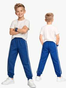 Set Of 3 Boys' Sweatpants With Ribbed Hem And Side Panels. Assorted Colors. - Azul Marino - Ver 4