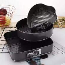 1/3 Packs Thickened Non-Stick Coated Carbon Steel Locking Baking Pan Mold, Cake Mold With Locking Movable Base, Household Kitchen Baking Tools, Baking Tool Set, Cake Mold, 20/22/24/26/28CM, Heart-Shaped, Round, Square, Tall Round - Black 3pcs - View 3