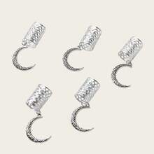5pcs Star & Moon Hair Rings, Punk Style Headpiece Accessories, Eid Mubarak Decoration, Cute Fashion Wear, Y2K Jewelry - Silver - View 2