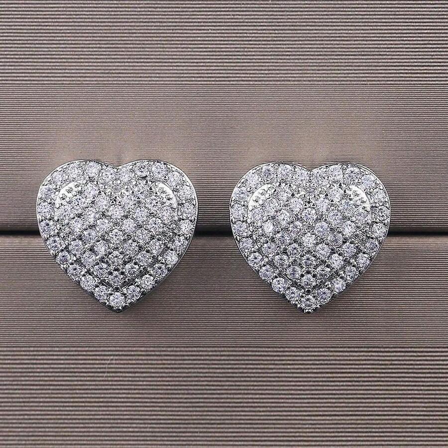 1 Pair Fashionable Heart Shaped Stone Stud Earrings, Minimalist Design, Suitable For Festivals, Parties, Bestie Gifts, Formal Dress Accessories Or Daily Wear - Multicolor - View 1