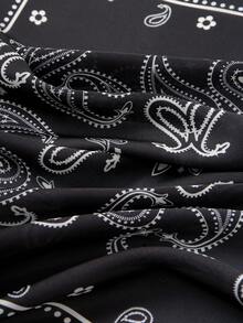 1pc Simple Printed 70cm Square Scarf, New Spring Bandana For Women, Versatile Waist Tie, Headband, Fashion Neckerchief - Black - View 4