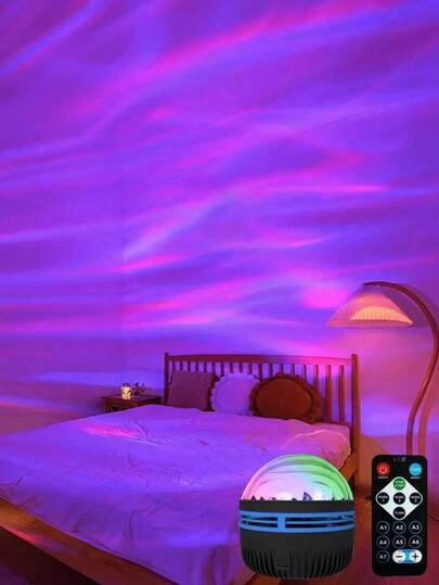 1pc LED Projection Lamp, Multi-Colored Patterns With Remote Control, Galaxy Star Projector, Bedroom Night Light Projector, Water Wave Projector, Star Projector, Home Theatre, Ceiling, Christmas Gift Decoration, Valentine Gift, Camping, Wedding Decoration, Romantic Night Light