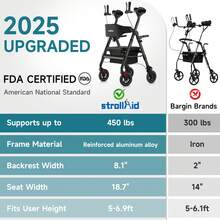 IsEasy Upright Walkers For Seniors, 450 Lb Heavy Duty Stand Up Rollator Walker With Adjustable Soft Sponge Armsupport & Seat, Tall Standing Folding Rolling Walker With 8'' Wheel, Black - View 10