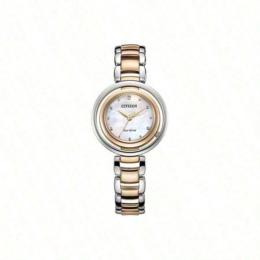 CITIZEN 30.5mm White Dial Quartz Movement Stainless Steel Strap Ladies Watch, 50M Water Resistant, Korean Style EM0666-89D - White - View 1