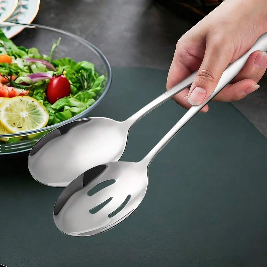 2件套/6件套银色餐具，包括1个汤勺和1个漏勺，采用优质不锈钢制成，适用于自助餐、派对、婚礼和其他场合。 - 查看 1