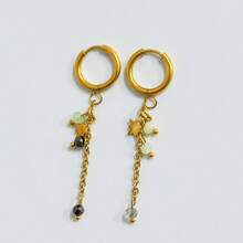 VKHK 1 paire de boucles d'oreilles à gouttes avec étoiles et perles de 4 couleurs, plaquées or 18 carats en acier inoxydable, style vintage pour femmes. Bijou mode et cadeau. - boucles d'oreilles à pampilles - Voir 6