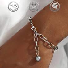 1条简约优雅的925银O形链条和球形吊坠手链，适合女性日常、约会、派对、送礼。 - 銀色 - 查看 7