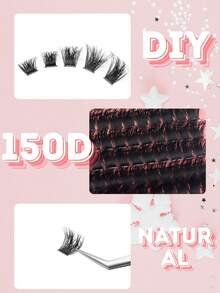 392pcs/196pcs Fluffy DIY Cluster Lashes, 150D Lash Clusters, 0.39–0.71inch Mixed Length Lash Extension, 0.07mm Russian DD Curl, Thick And Reusable Dramatic Lashes, Easy For Beginners, Includes Lash Glue, Tweezers - 黑色 - 查看 6