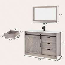 24/36/47 Inch Bathroom Vanity With Sink & Faucet & Mirror, Farmhouse Bathroom Vanity Cabinet Set With Sliding Barn Door & Drawers, Small Single Bath Storage Vanity Sink - 灰色 - 查看 11