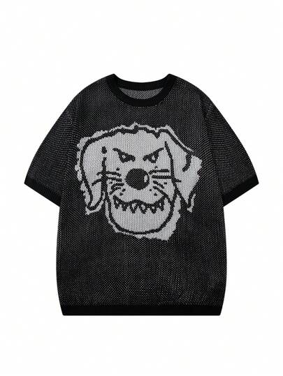 男士艺术风休闲轻薄透气针织短袖套头衫，春夏百搭