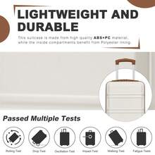 Valigia cabina 15 pollici 40x30x20 cm sotto sedile, guscio ABS‑PC, ruote 360° rimovibili, serratura 3 cifre, trolley leggero unisex per gite e trasferte‑lavoro - Beige + Marrone - Visualizzare 6
