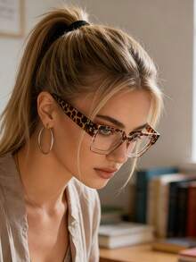 2pcs Retro Square Frame Women's Eyeglasses, Versatile, Suitable For Office, Commute, Study And Other Casual Scenes, Leopard Print, All Season - 2PCs - View 7
