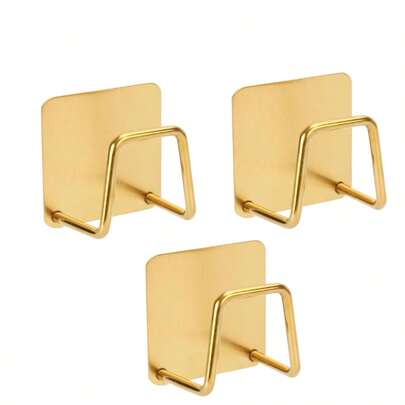 3 paquetes de soportes adhesivos dorados para esponjas, soportes para esponjas de acero inoxidable para fregadero, estante colgante para esponjas y jabón, accesorios de cocina
