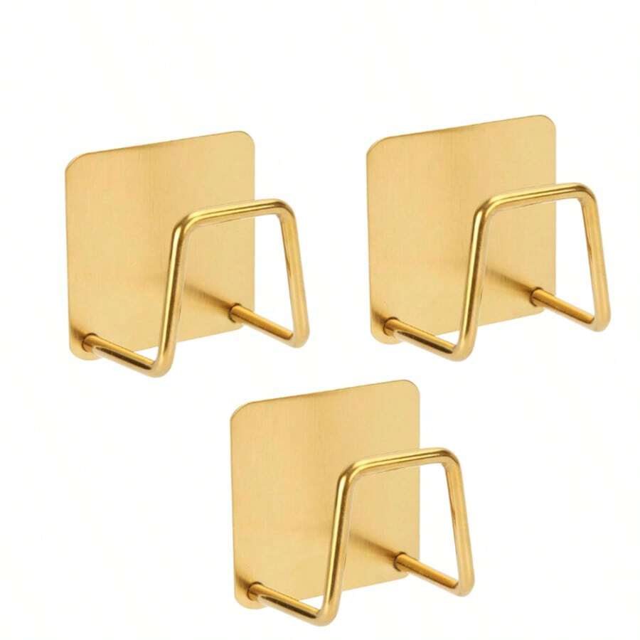 3 piezas Soporte adhesivo de esponja dorado de acero inoxidable, escurridor de esponja de cocina, organizador de almacenamiento de cocina