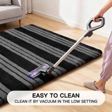 Treeboy Fluffy Area Rug Thick & Shaggy Carpet For Living Room & Bedroom Floor, Home Decor Anti-Slip Soft Carpet Floor Mat - Black and Gray Stripes - View 8