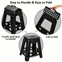 Senmeo 17.7 Inch Plastic Folding Step Stool With Handle, Lightweight Space-Saving For Bathroom/Kitchen/Bedroom - Black - View 4