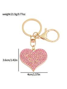 1个优雅粉色水钻心形钥匙扣 | 锌合金和铁合金吊坠，适合装饰包包，非常适合万圣节、圣诞节和学校使用 - 粉色 - 查看 3