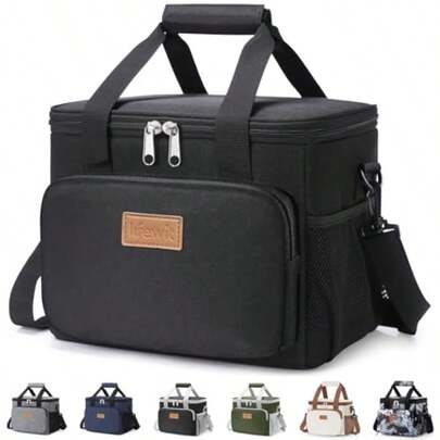 Medium Lunch Bag Insulated Lunch Box Soft Cooler Cooling Tote For Adult Men Women Black 12-Can 9L