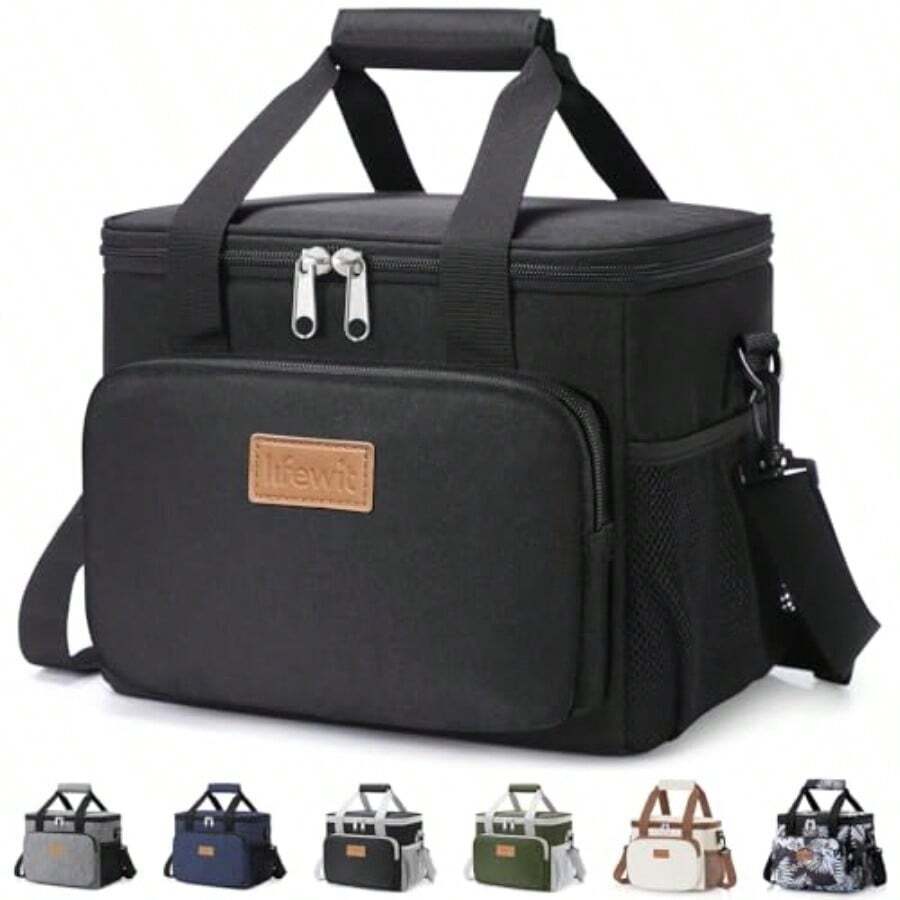 Medium Lunch Bag Insulated Lunch Box Soft Cooler Cooling Tote For Adult Men Women Black 12-Can 9L - 黑色 中號 9L - 查看 1
