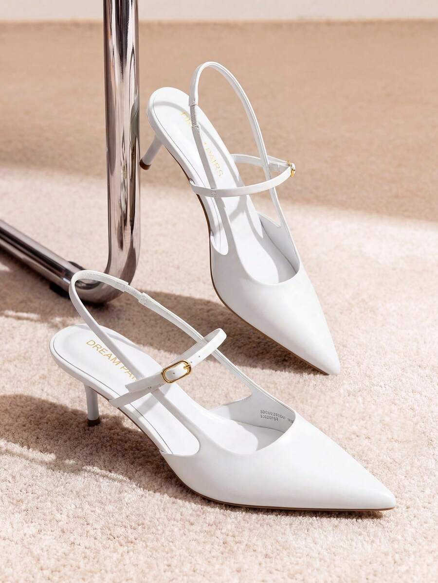 Women's Mary Jane Slingback Kitten Heels, Pointed Toe Low Heel Dress Pumps – 2.36" Comfort Shoes For Office, Wedding & Party - 白色 - 查看 1