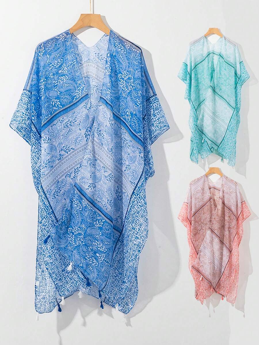 1条装春季女士轻薄围巾，用途广泛，适合旅行、海滩，佩斯利花纹，涤纶纤维 - 彩色 - 查看 1