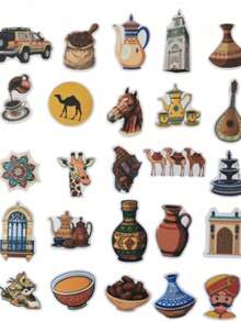 60张/包 中东/阿拉伯风格卡通贴纸，趣味美学DIY文具贴纸，防水可爱创意贴纸，适用于剪贴簿、子弹笔记、笔记本、工艺品、水瓶、吉他、滑板、摩托车、头盔、行李箱、手机、电脑、返校用品、冬季假期、感恩节、圣诞节、沙特国庆日、生日、送给男友、女友、成人的礼物 - 多色 - 查看 5