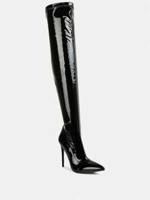 Riggle Long Patent Pu High Heel Boots - 黑色 - 查看 2