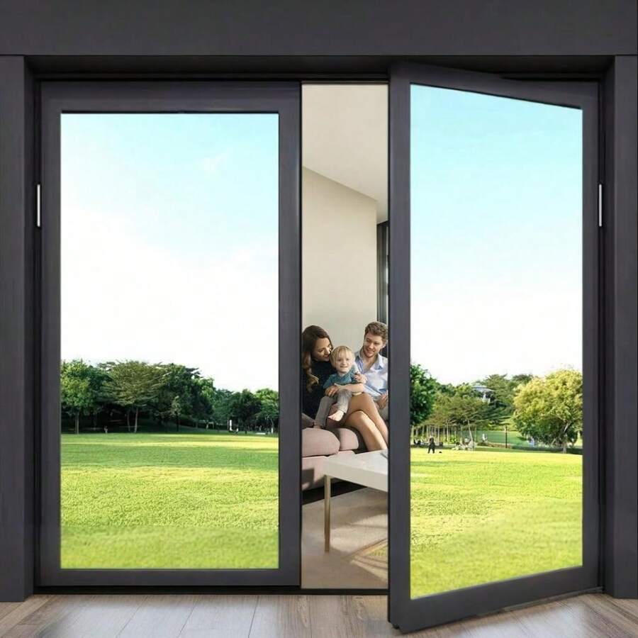 1 Roll Self-Adhesive One-Way Silver Privacy Heat Insulation Film, Sun-Blocking Film, Glass Sun Protection Film - Blocks UV, Made Of PET Material, Adhesive Backing, Strong Stickiness, Easy To Apply