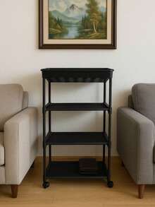 carrito de 4 NIVELES organizador para áreas de la casa cuarto, cocicna sala, tela y platico - Negro - Ver 3