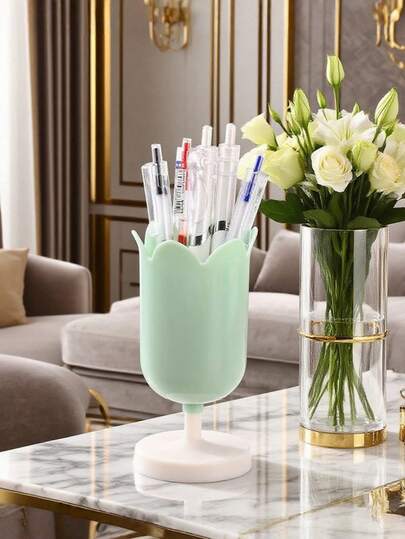 1pc Tulip Pen Holder Girl Heart Pen Holder Makeup Brush Storage Bucket Back To School