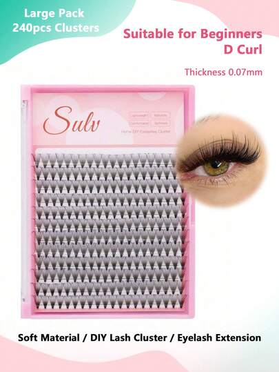 1 caja 240 piezas Extensiones de pestañas de fibra suaves y cómodas, de longitud mixta de 10mm/12mm/14mm/16mm, con rizado en D, de alta calidad para rellenar pestañas DIY o uso en salón de belleza